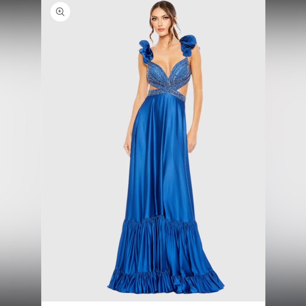 Beaded Cross Cut Out Ruffled Strap A Line Gown